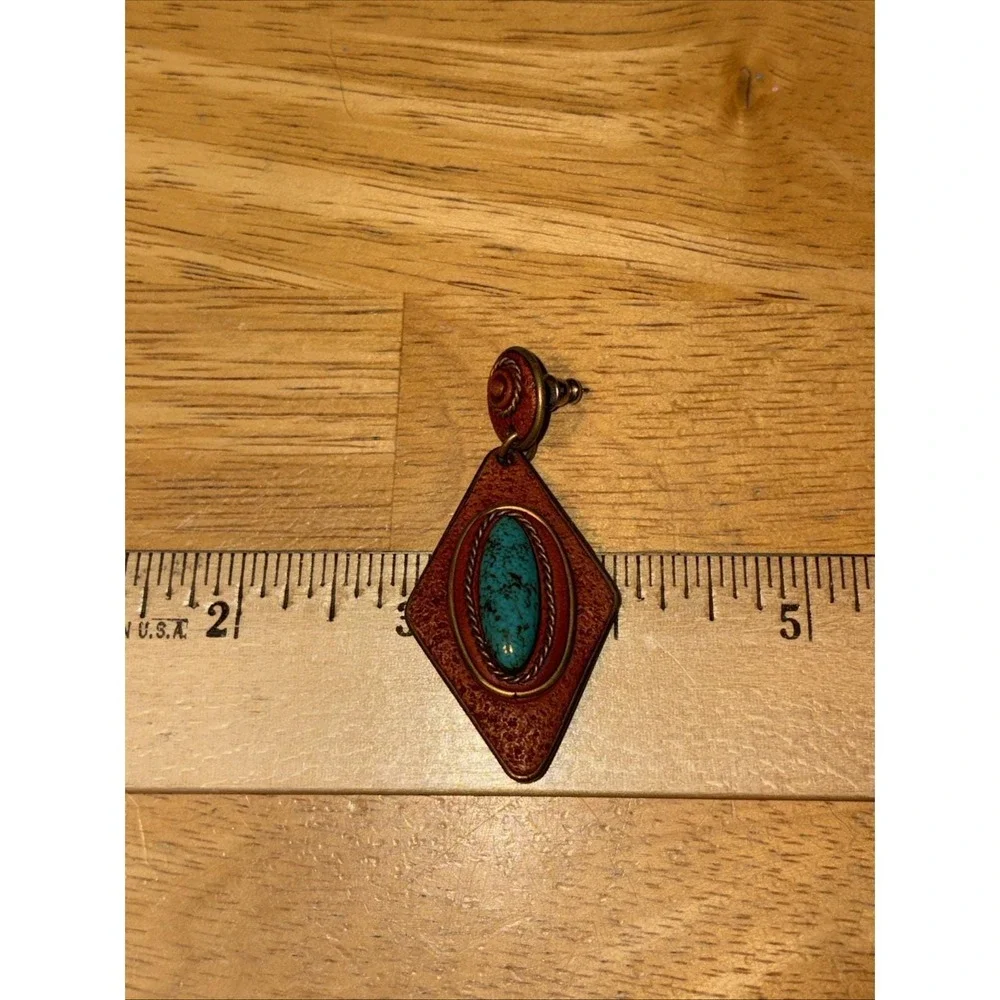 Rare Southwest Style Faux Turquoise Leather Look Dangle Vintage Pierced Earrings